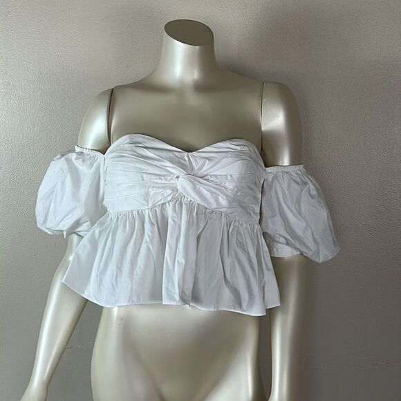 ZARA white knotted smocked off the shoulder romantic top blouse cropped XS - Picture 5 of 6
